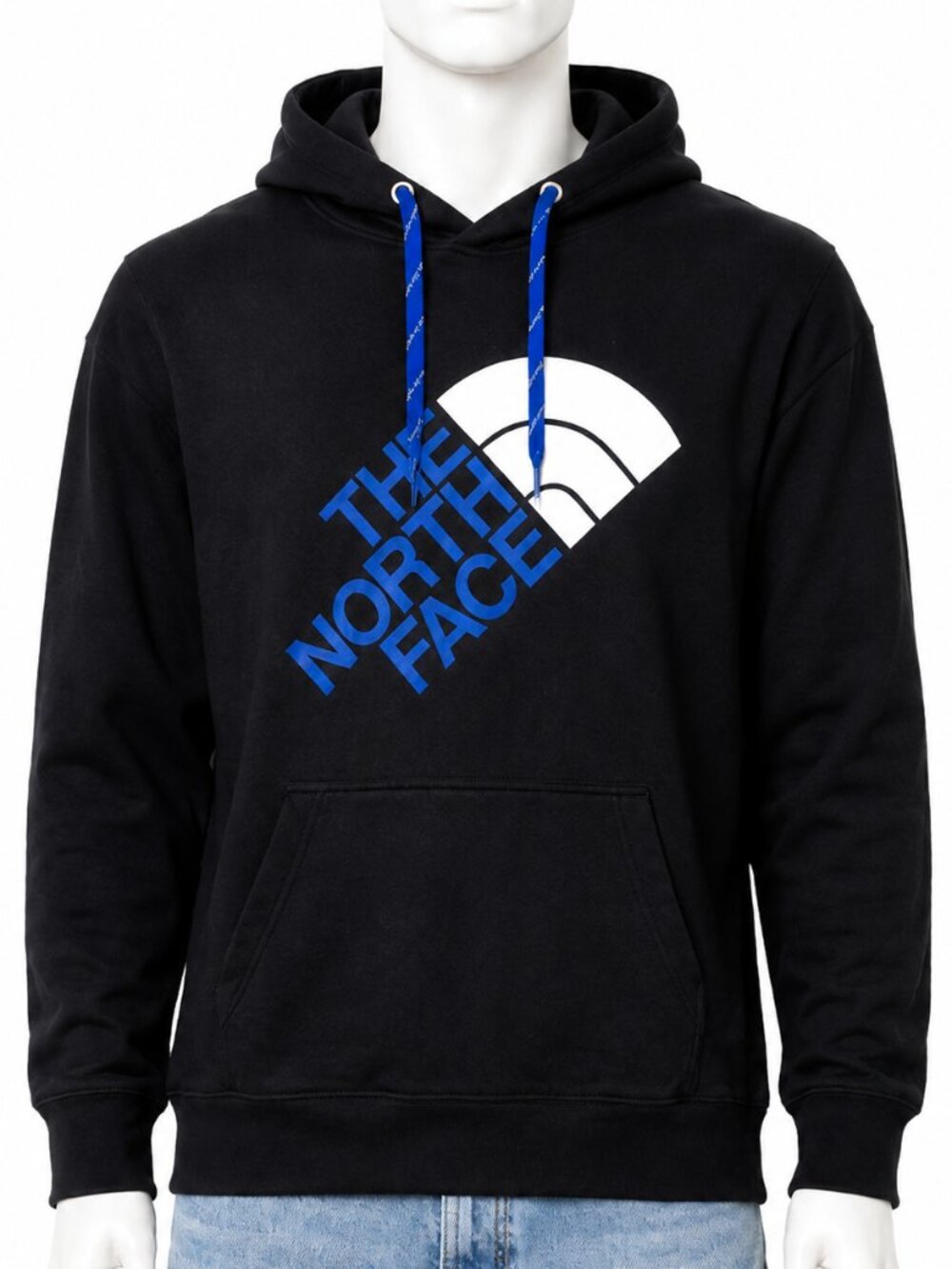 The North Face Mens Medium Hoodie Black Blue Big Logo Pullover